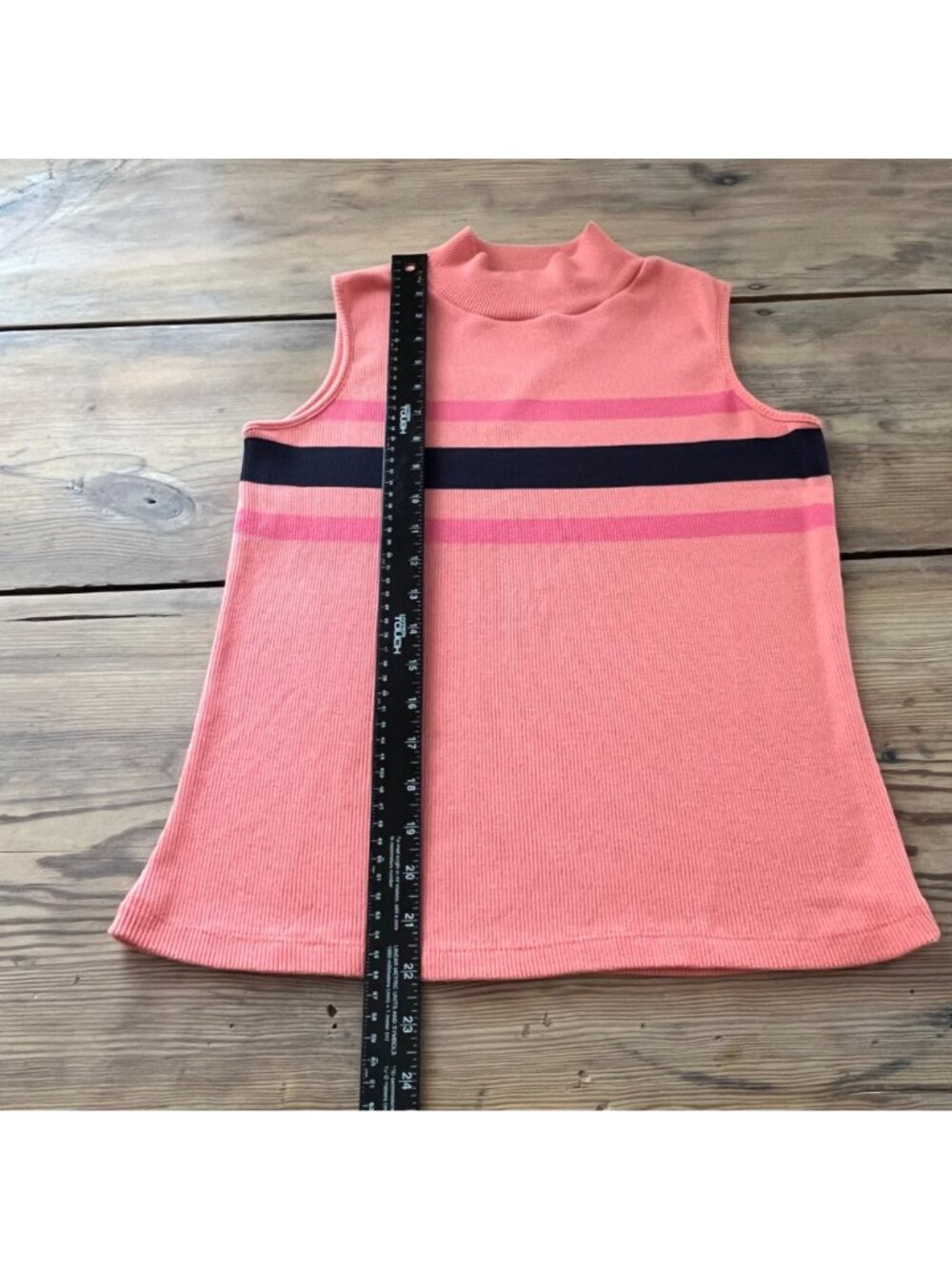 Mountain Lake Mock Neck Sleeveless Sweater Womens S Peach Stripe Ribbed 90s - Picture 5 of 5